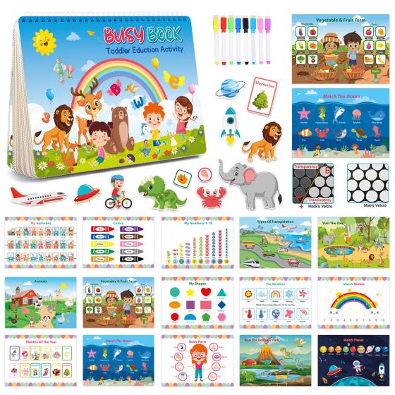 Busy Book for Kids Montessori Toys for Toddlers Sensory Educational Toys 16 themes Toddler Preschool Activity book