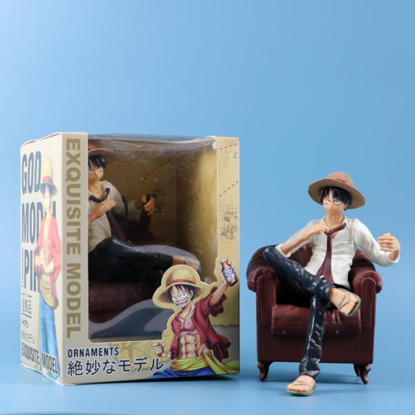 Market wholesale top selling item Cartoon Anime 3 color One pieces Sitting Sofa Luffy Figure Toys