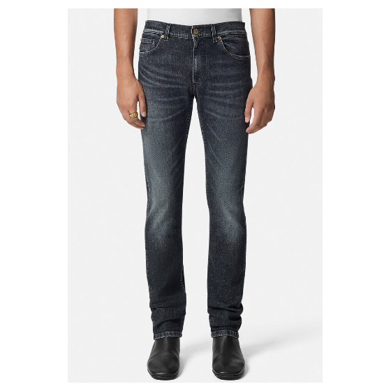 Medusa embroidered slim-fit jeans