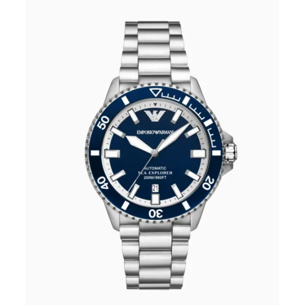 Men's Large Dial Luminous Diving Plain Steel Strap Mechanical Watch