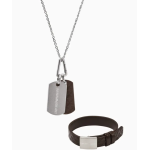 men's contrasting leather bracelet necklace gift box set