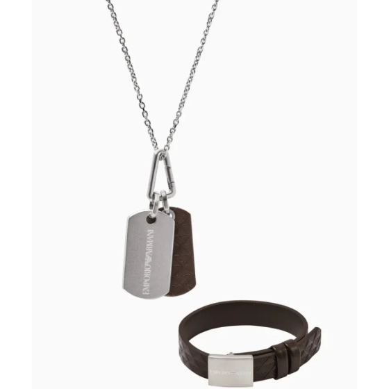 men's contrasting leather bracelet necklace gift box set
