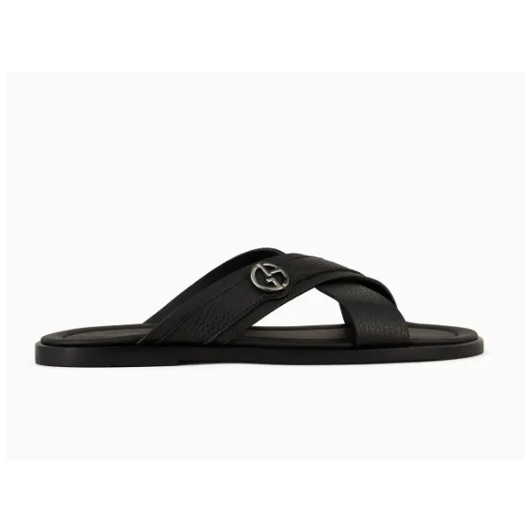 Men's Calf Leather Cross Strap Flat Colorblock Casual Sandals