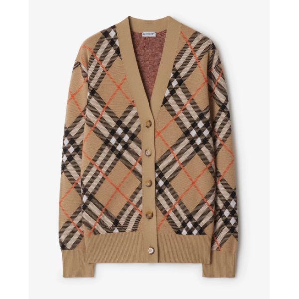 Check Wool Blend Cardigan