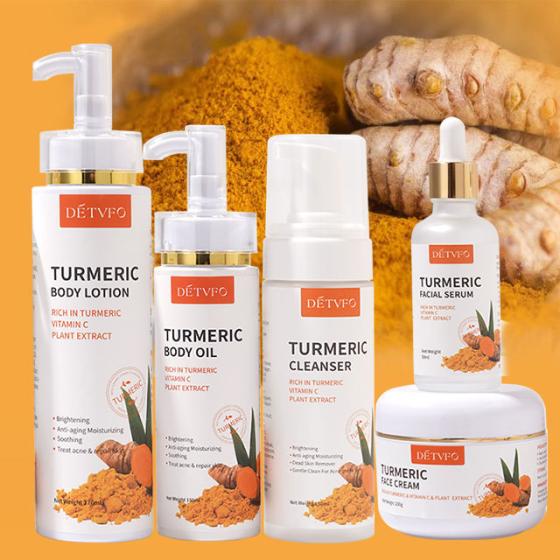 Turmeric sensitive skin dark spot korean best anti ageing cosmetics skincare kit facial skin care product set for dark skin