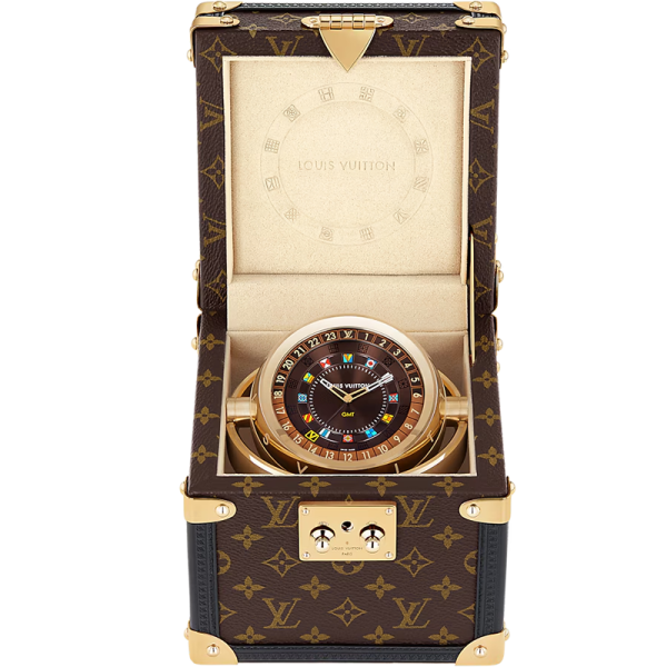 Trunk Table Clock, Quartz, 80mm, Steel, Monogram