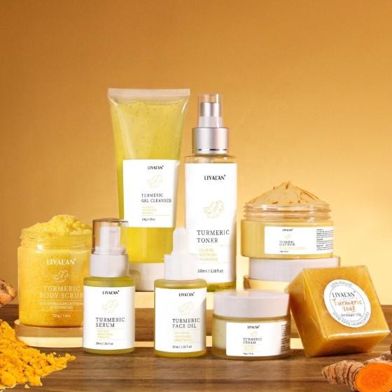 Private Label Brightening Skincare Beauty Products Turmeric Facial Kit Anti Aging Tumeric Skin Care Set