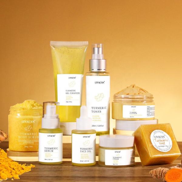 Private Label Brightening Skincare Beauty Products Turmeric Facial Kit Anti Aging Tumeric Skin Care Set