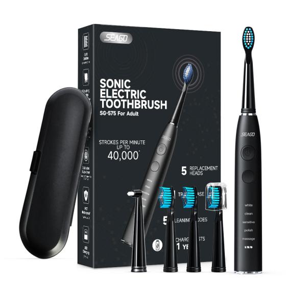 SEAGO SG575 Dental 5 Cleaning Modes Automatic Smart Ultrasonic Rechargeable Portable Travel Adult Electrical Sonic Toothbrush