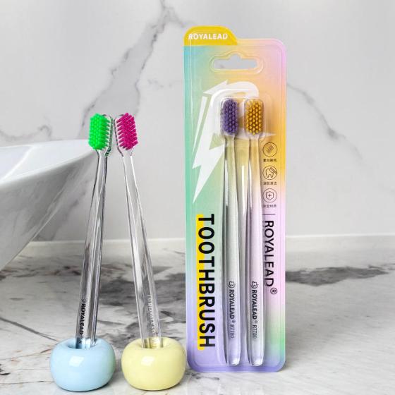2pcs/set ODM/OEM High Quality PS Transparent Handle Couple Toothbrush Custom Logo Oral Care Manual Adult Toothbrush Manufacturer
