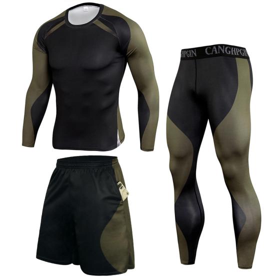 Men's gym clothes 3 piece set Training wear set men's gym sports leggings supplies thermal compression shorts rash-guard