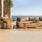 Tatini Outdoor Teak Sofa Set Modern Simple Weatherproof Fabric Waterproof Open Air Patio Garden Furniture