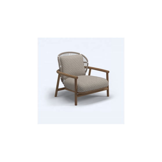 Outdoor Modern Teak Highback Armchair Luxury Hotel Solid Wood Sofa Terrace Rope Wooden Lounge Upholstered High Back Sofa