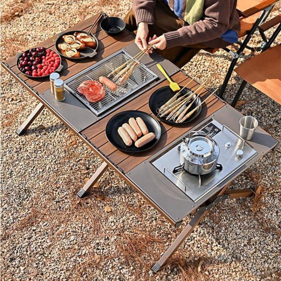 HISPEED Aluminium Folding Big Camping Table Sink 3ft/4ft Eggroll Camp Table With Stove And Grill