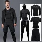 Wholesale custom logo men 5-pieces suits high elastic quick drying breathable sportswear gym fitness set