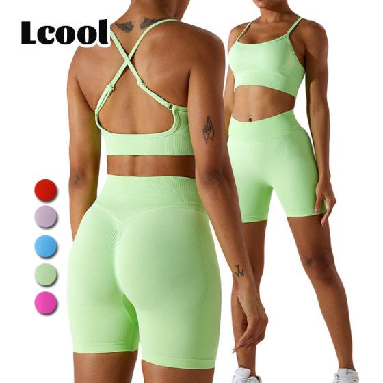 Lcool Athletic Scrunch Sports Wear Set Seamless Workout Set High Impact Sports Bra 2 Piece Gym Fitness Yoga Set