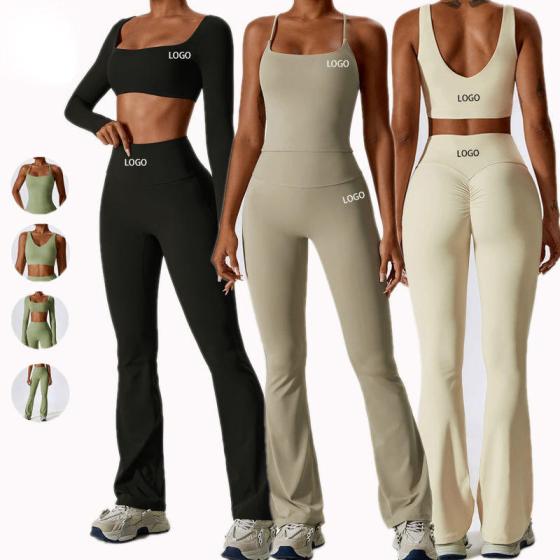 OEM ODM 2024 New Women Gym Fitness Clothing Yoga Set High-waisted Leggings Long Sleeves Sports Bra Crop Top Fitness Gym Set