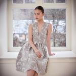 HAGAHI Pleated Waist Floral Detail Dress grey 2 4 6 Korean fashion Trending products 2024 new arrivals wholesale clothes
